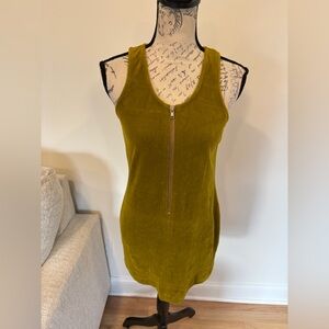 Patricia Clyde vintage olive green velvet mini dress with a front zipper size S